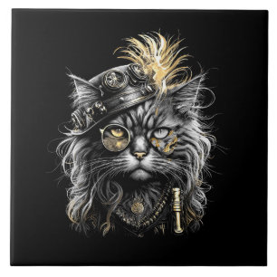 Fantastische Steampunk-Katze Fliese