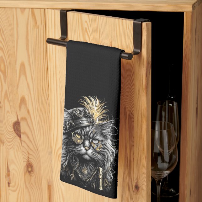 Fantastische Steampunk-Katze  Geschirrtuch (Drittel gefaltet)