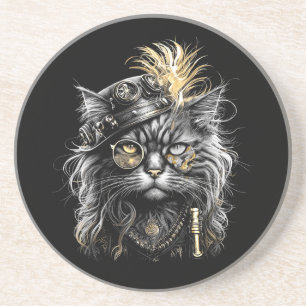 Fantastische Steampunk-Katze Getränkeuntersetzer