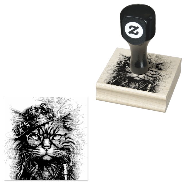 Fantastische Steampunk-Katze  Gummistempel (Stempel)