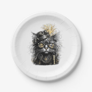 Fantastische Steampunk-Katze  Pappteller