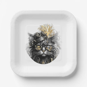 Fantastische Steampunk-Katze Pappteller