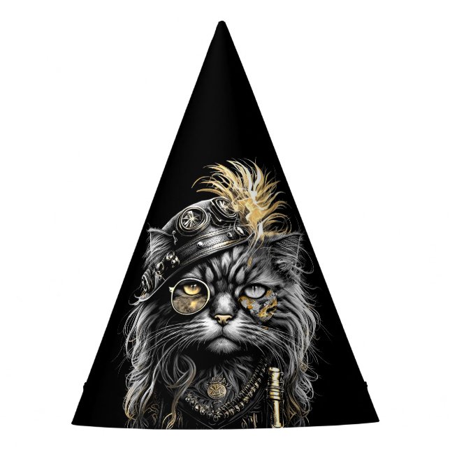 Fantastische Steampunk-Katze  Partyhütchen (Vorderseite)