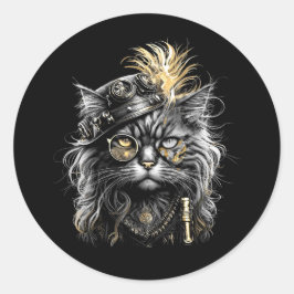 Fantastische Steampunk-Katze Runder Aufkleber