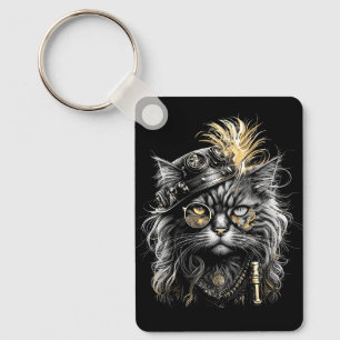 Fantastische Steampunk-Katze Schlüsselanhänger