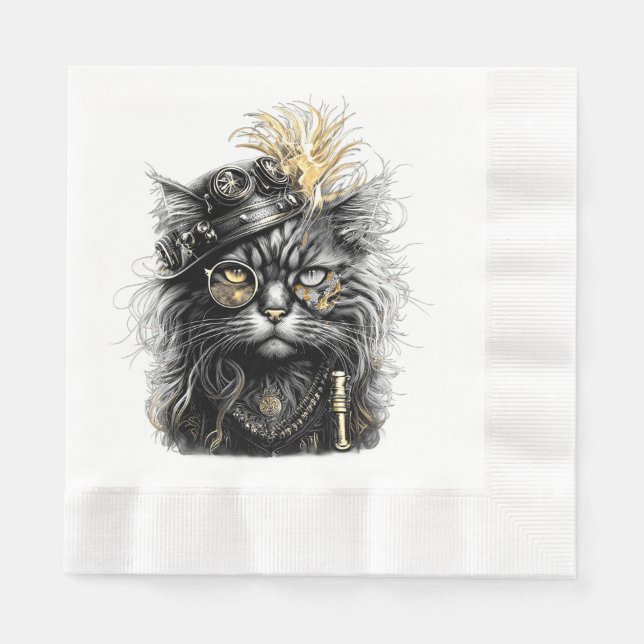 Fantastische Steampunk-Katze  Serviette (Vorderseite)