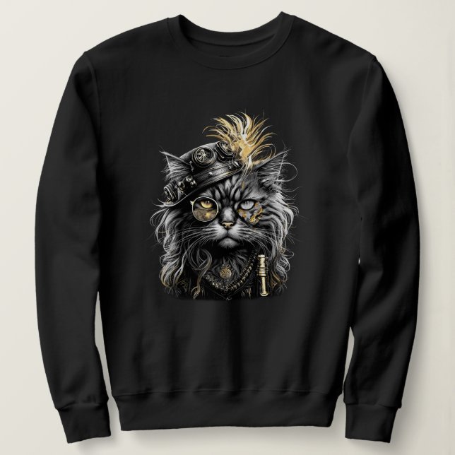 Fantastische Steampunk-Katze  Sweatshirt (Design vorne)