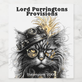 Fantastische Steampunk-Katze Weinetikett