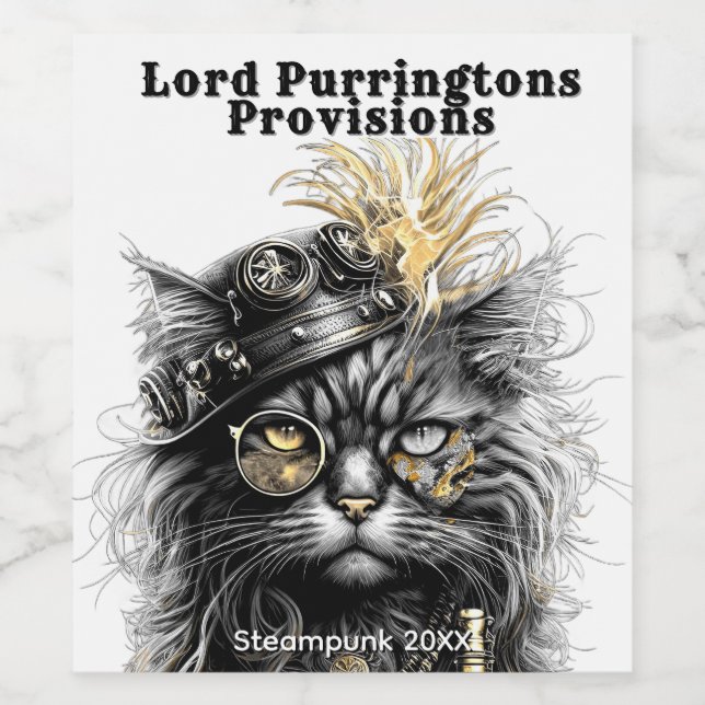 Fantastische Steampunk-Katze  Weinetikett (Einzelnes Label)