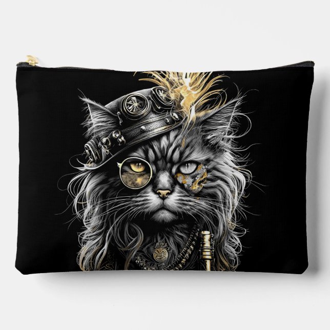 Fantastische Steampunk-Katze  Zubehörtasche (Vorderseite)
