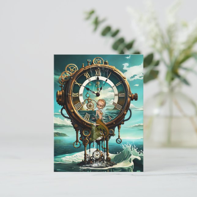 Fantastische Steampunkuhr Postkarte (Stehend Vorderseite)