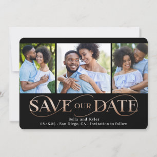 Fantastische Swirl 3-Foto-Save the Date-Karte Feiertagskarte