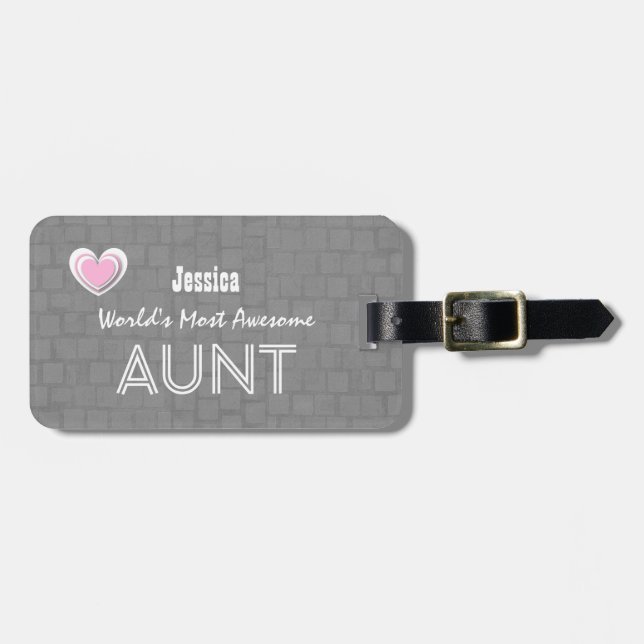 Fantastische TANTE graues Mosaik und rosa Herz Gepäckanhänger (Vorderseite horizontal)