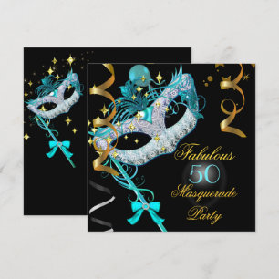 Fantastische Teal-Gold-Schwarze Maskenparty zum Ge Einladung