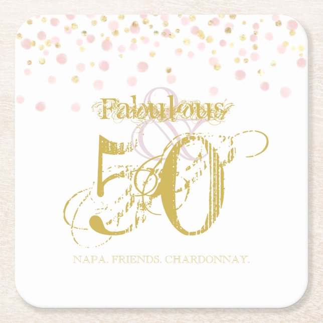 Fantastische und 50 elegante Birthday Gold Pink Ta Rechteckiger Pappuntersetzer (Vorderseite)