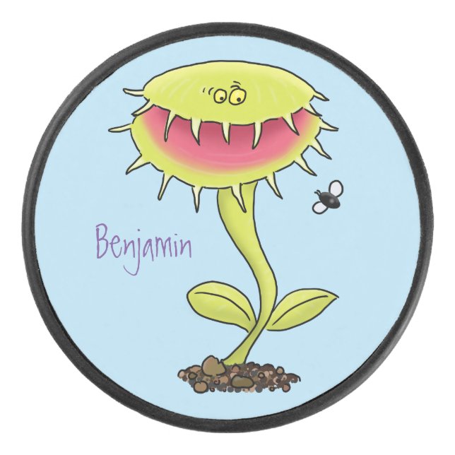 Fantastische Venus Fliegenfalle Pflanze Cartoon Eishockey Puck (Vorderseite)