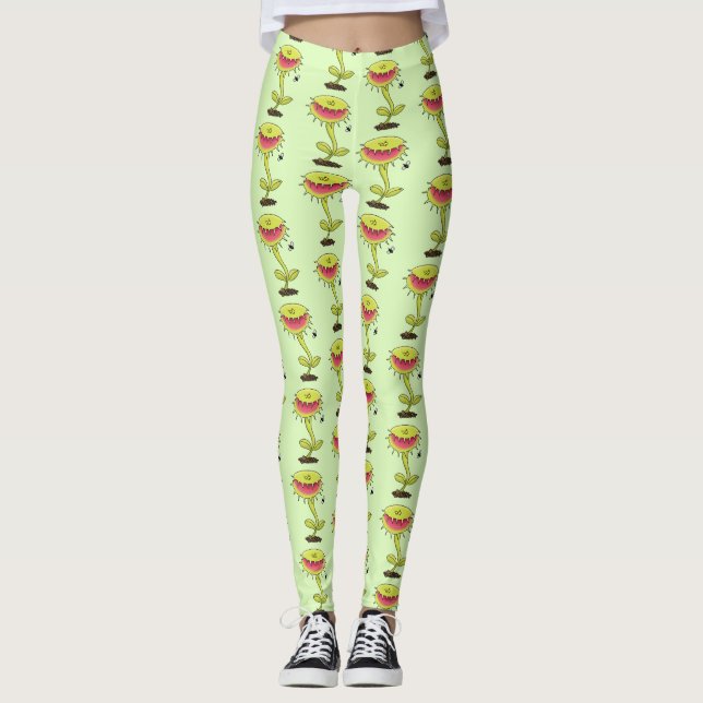 Fantastische Venus Fliegenfalle Pflanze Cartoon Leggings (Vorderseite)