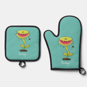 Fantastische Venus Fliegenfalle Pflanze Cartoon Ofenhandschuh & Topflappen-Set