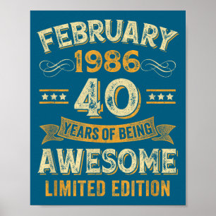 Fantastische Vintage Februar 1986 40. Geburtstag  Poster