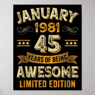Fantastische Vintage Januar 1981 45. Geburtstag Poster