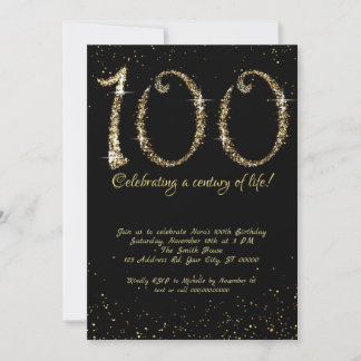 Fantastischer 100. Geburtstag, Gold Glitzer Einladung