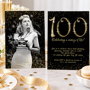 Fantastischer 100. Geburtstag, Gold Glitzer Einladung