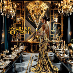 Fantastischer 50. Art Deko Woman African American  Einladung