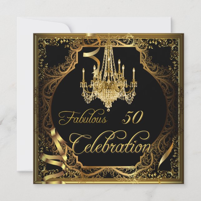 Fantastischer 50 Celebration Gold Schwarzer Kronle Einladung (Vorderseite)