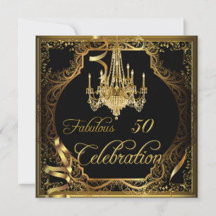 Fantastischer 50 Celebration Gold Schwarzer Kronle Einladung