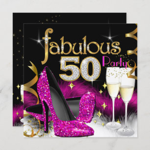 Fantastischer 50. Party Glitzer Hot Pink Champagne Einladung