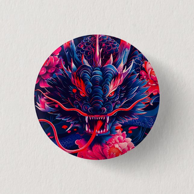 Fantastischer Blütenzorn-Drache Button (Vorderseite)