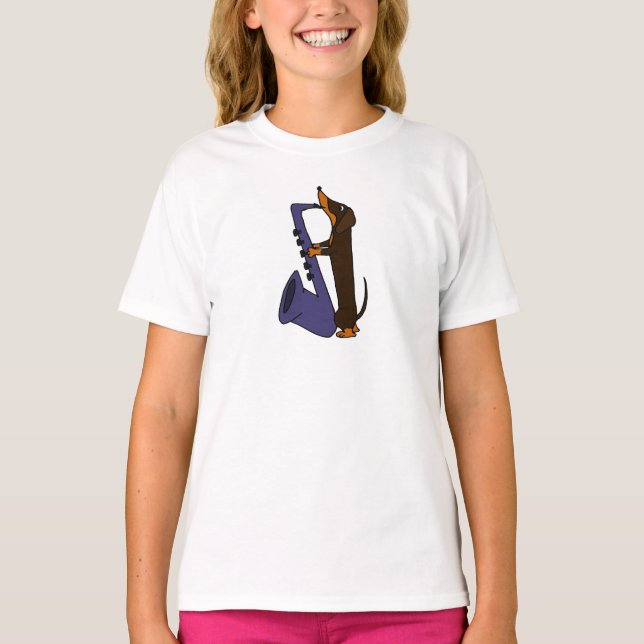 Fantastischer Dackel-Hund, der Saxophone spielt T-Shirt (Vorderseite)