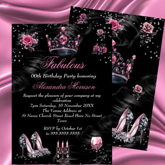 Fantastischer Geburtstag Pink Silver Black Tiara H Einladung