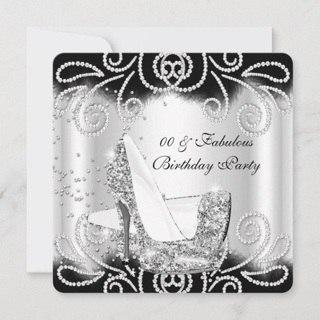 Fantastischer Silberreif-Glitzer Hohe Heels Geburt Einladung (Vorderseite)