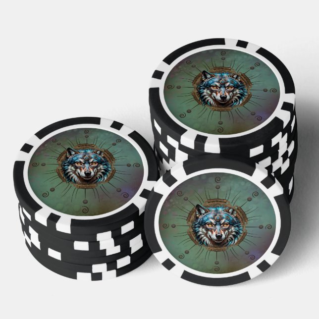 Fantastischer Steampunkwolf. Pokerchips (Stapel)
