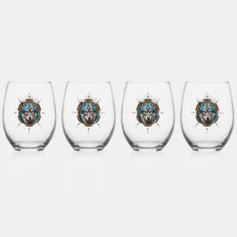 Fantastischer Steampunkwolf. Weinglas Ohne Stiel