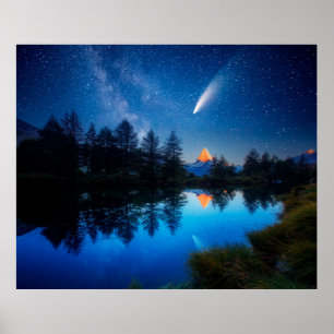 Fantastischer Sternenhimmel über dem Matterhorn-Za Poster