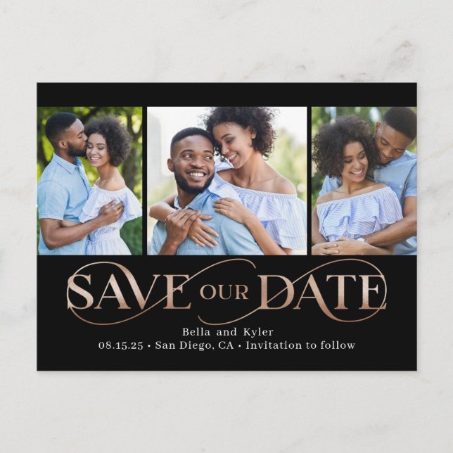 Fantastischer Swirl 3 Fotos Save the Date Postkart Postkarte (Vorderseite)