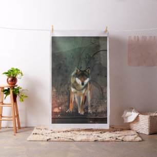 Fantastischer Wolf auf Vintagem Hintergrund Stoff