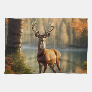 Fantastischer Zwölfender-Hirsch im Herbstwasser Geschirrtuch