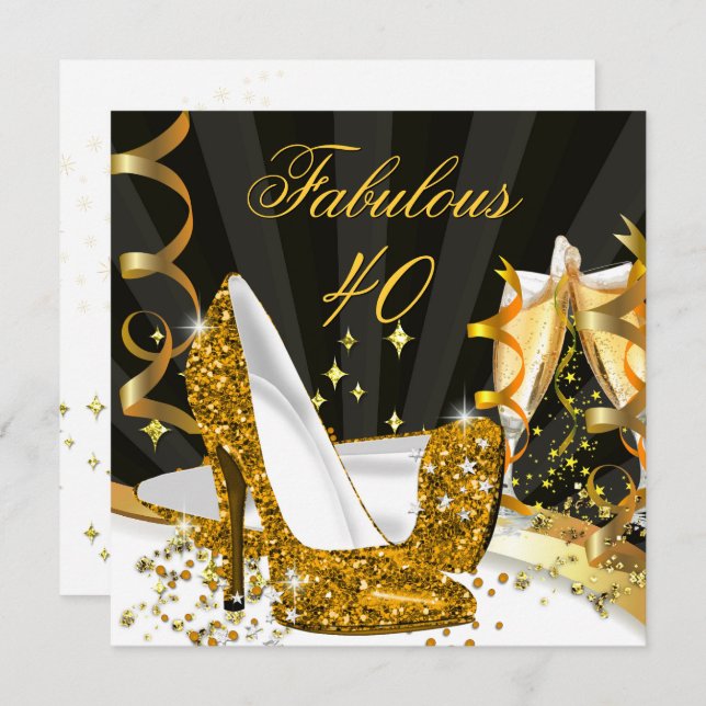 Fantastisches 40-Party für Damen mit Gold High Hee Einladung (Vorne/Hinten)