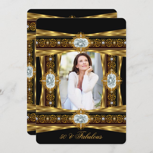 Fantastisches 50 elegantes Diamond Gem Gold Black  Einladung (Vorne/Hinten)