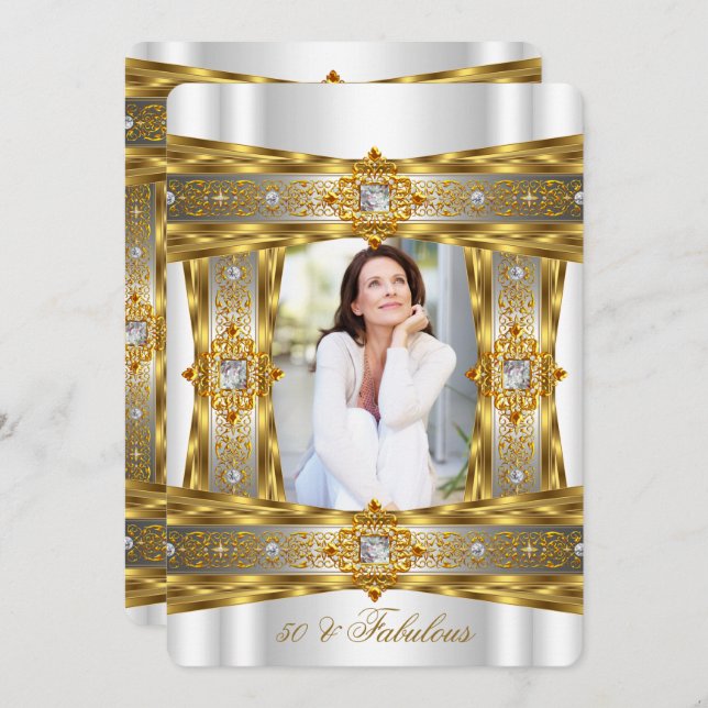 Fantastisches 50 elegantes Diamond Gem Gold Weißes Einladung (Vorne/Hinten)