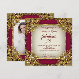 Fantastisches 50. Foto bordeauxrotes Beige Gold Pa Einladung