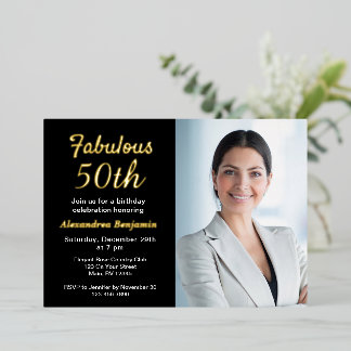 Fantastisches 50. Geburtstag Foto Schwarzes Gold Folieneinladung