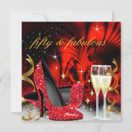 Fantastisches 50er Red Black High Heels Gold Party Einladung