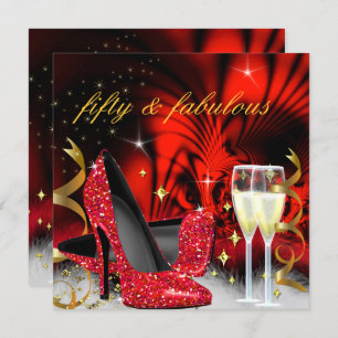 Fantastisches 50er Red Black High Heels Gold Party Einladung