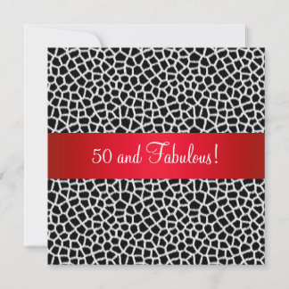 Fantastisches 50th Animal Print Schwarz-weiß Red P Einladung