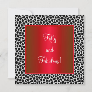 Fantastisches 50th Animal Print Schwarz-weiß Red P Einladung