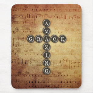 Fantastisches Anmut-Kreuz auf Vintagem Musik-Blatt Mousepad